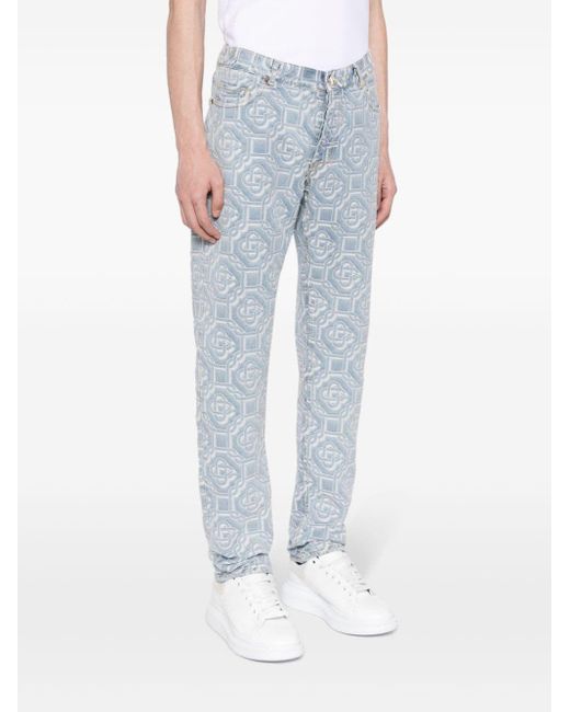 Casablanca Blue Bleached Monogram Denim Trousers for men