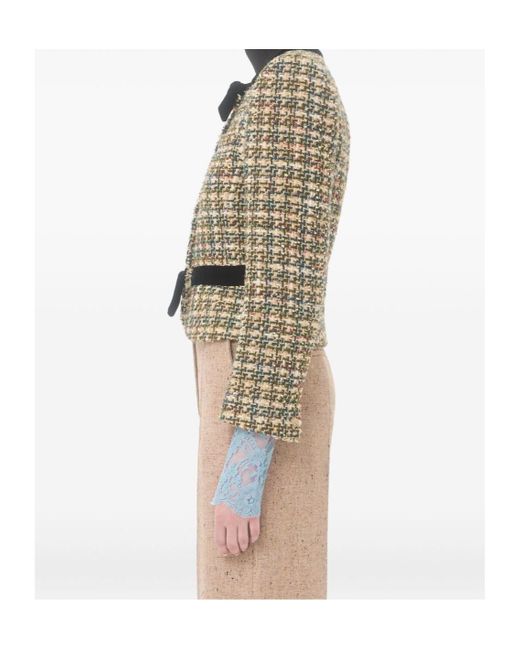 Valentino Green Bow Detailed Crewneck Tweed Jacket