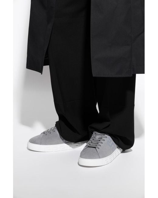 Versace Gray Greca-Embroidered Lace-Up Sneakers for men