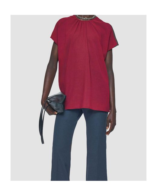 Joseph Red Broca Sheer Fine Wool Blouse