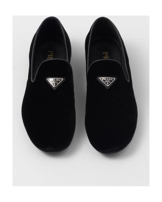 Prada Black Velvet Slip-On Shoes for men