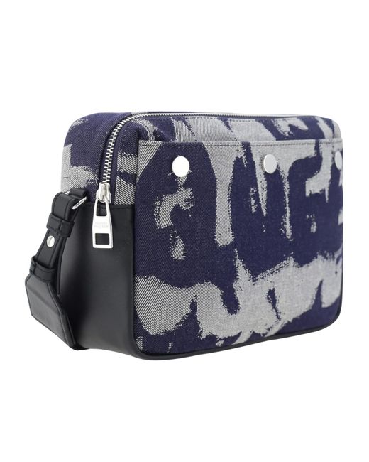 McQueen Blue Graffiti-Logo Pattern Shoulder Bag for men
