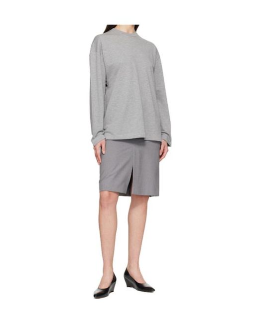 Jil Sander Gray Long Sleeve Crew Neck Boxy Fit T-Shirt