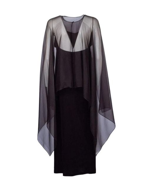 Alberta Ferretti Brown Sheer Cape Overlay Dress