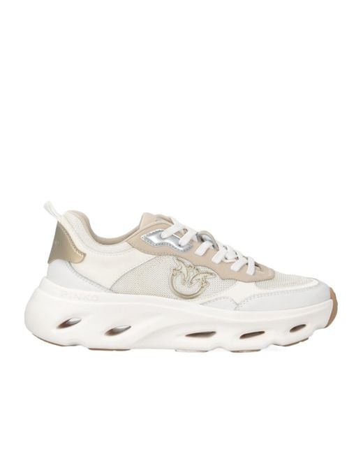 Pinko White Logo-Appliqué Sneakers