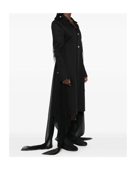 Ann Demeulemeester Black Sheer-Panelled Epaulette Coat