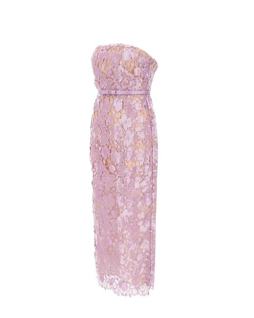 retroféte Pink Retrofete Rowena Floral Lace Strapless Midi Dress