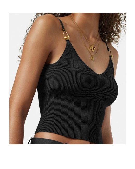Versace Black Safety-Pin Detailed Knitted Top