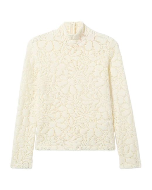 LaDoubleJ White Floral-Pattern Lace Turtleneck Top