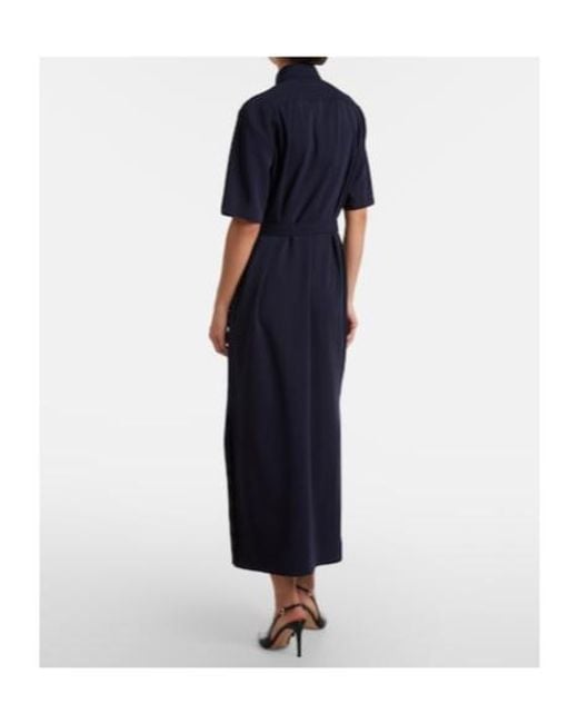 Ralph Lauren Blue Belted Wool Midi Dress