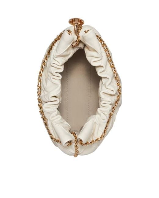Tory Burch White Mini Fleming Drawstring Hobo Bag