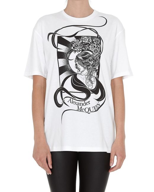 McQueen White T-Shirt With Round Neck And Short Sleeves