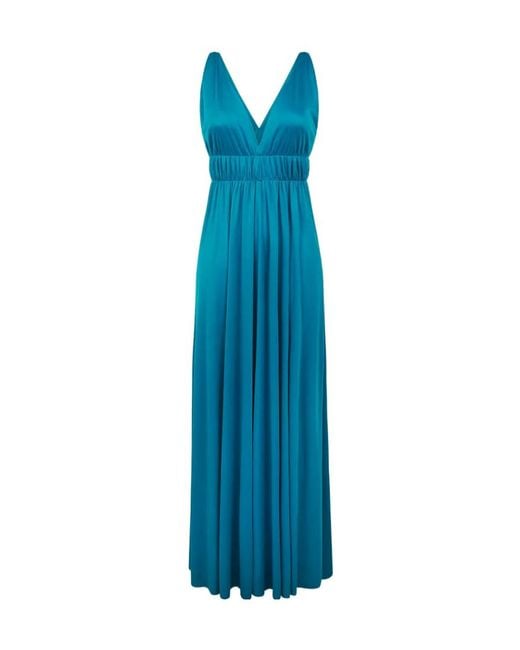 P.A.R.O.S.H. Blue V-Neck Gathered Sleeveless Gown