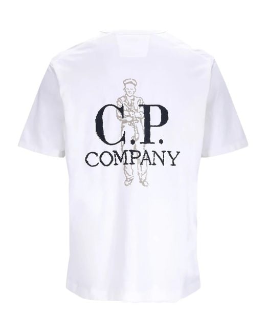 C P Company White Logo Printed Crewneck T-Shirt for men
