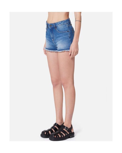 AMI Blue Mid-Rise Frayed Denim Mini Shorts