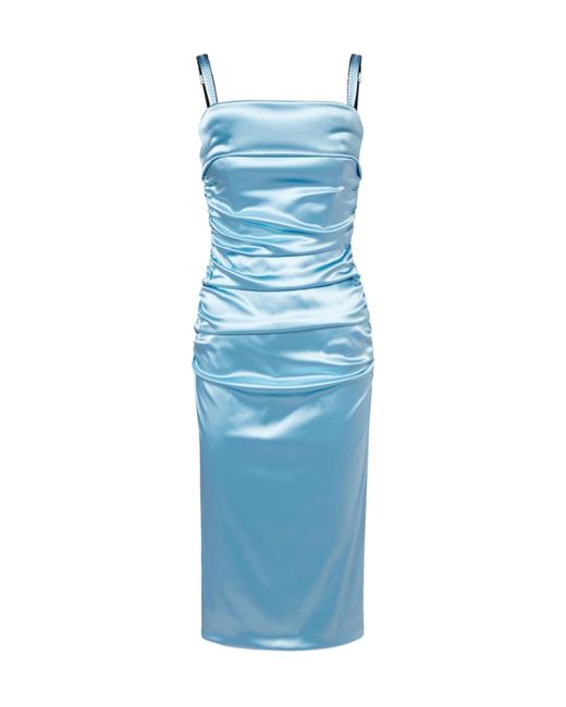 Dolce & Gabbana Blue Ruched Satin Cocktail Dress