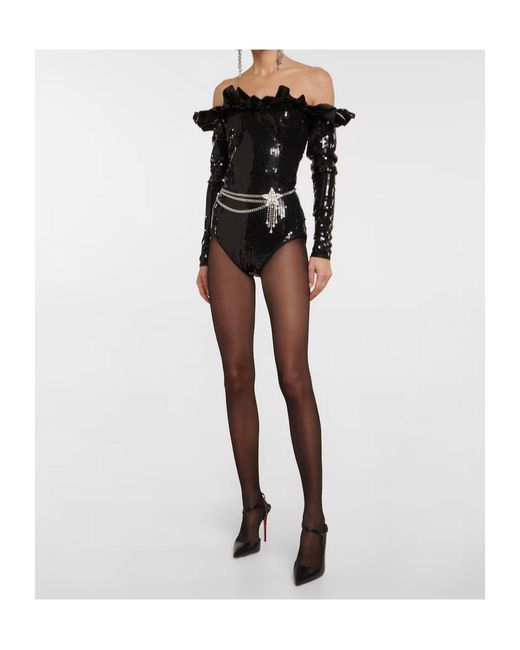Alessandra Rich Black Sequined Bodysuit