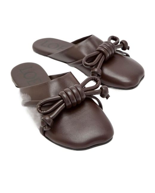 Loewe Brown Bowknot Leather Mules