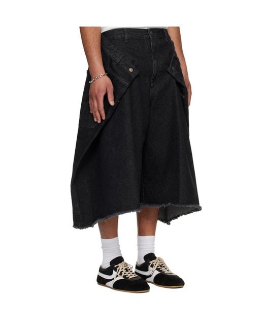 Lu'u Dan Black Maxi Belt Loop Denim Shorts for men
