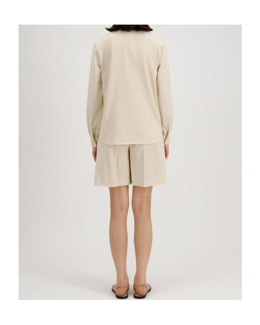 Harris Wharf London Natural Collarless Shirt Coolmax Seersucker