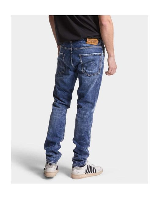 DSquared² Blue Straight-Leg Distressed Skinny Jeans for men