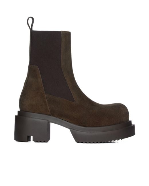 Rick Owens Brown Beatle Bogun Block Heel Chelsea Boots