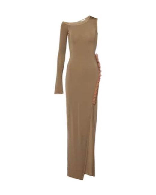 Nensi Dojaka Natural Asymmetric Ruffled Maxi Dress