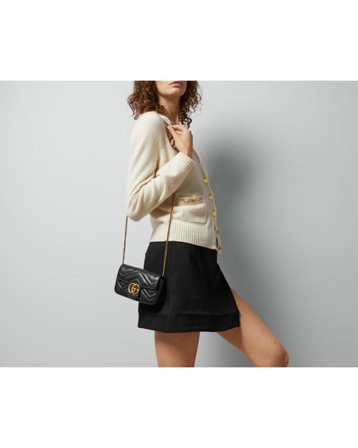 Gucci Black Gg Marmont Matelassé Super Mini Bag