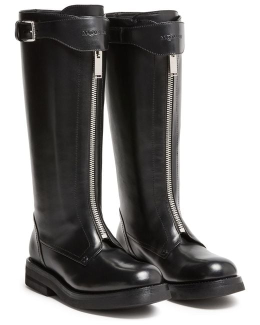 McQueen Black Round-Toe Over-The-Knee Boots