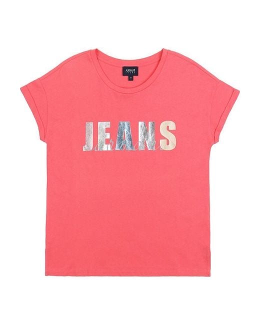 Armani Jeans Pink Logo Printed T-Shirt