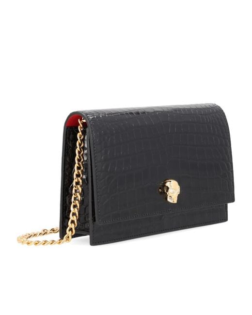 McQueen Black Small Skull Embossed Shoulder Bag