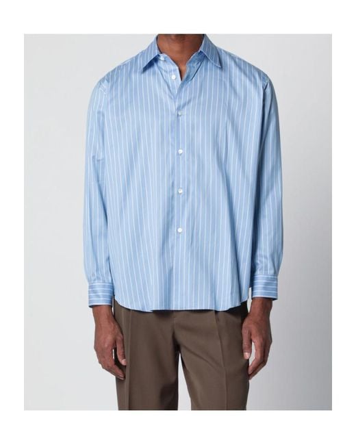 Auralee Blue Light Striped Cotton And Silk Shirt for men