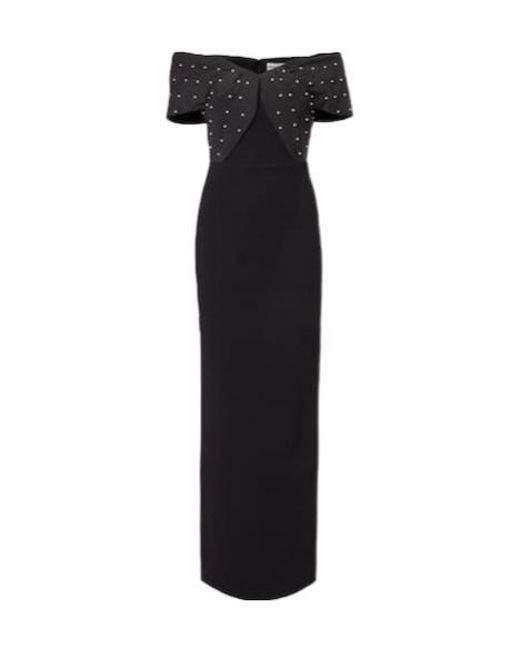Rebecca Vallance Black Ederson Embellished Crepe Bustier Gown