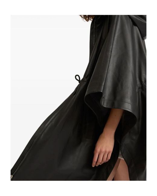 Yves Salomon Black Hooded Waterproof Leather Cape