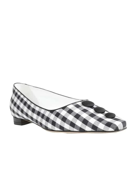Manolo Blahnik White Checkered Ballet Shoes