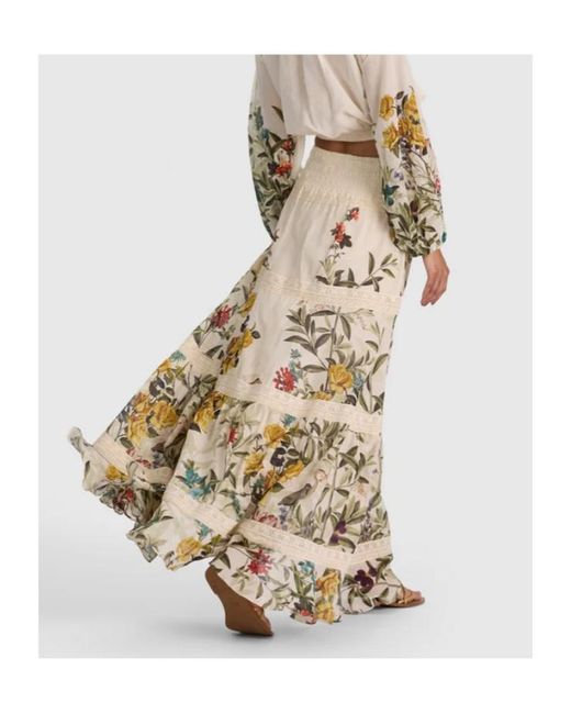 Alice + Olivia Metallic Floral-Print Tiered Maxi Skirt
