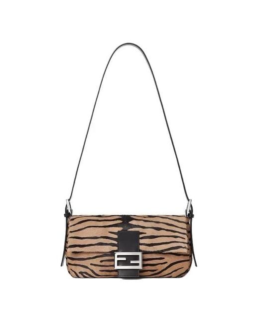 Fendi Metallic Baguette Tiger-Print Shoulder Bag