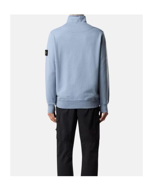 Stone Island Blue Logo Patch Quarter-Zip Sweatshirt for men