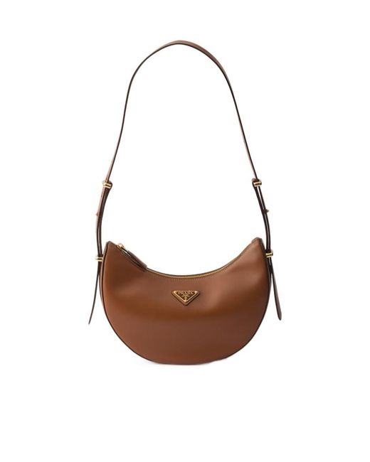 Prada Brown Arqué Small Leather Shoulder Bag