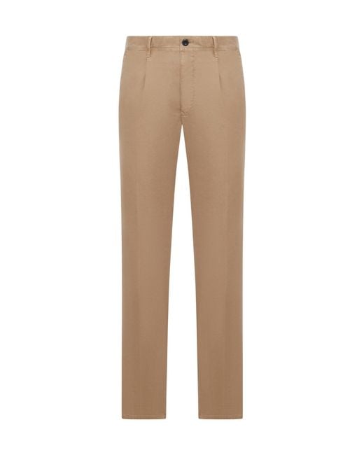 Incotex Natural Pleated Cotton Chinos for men