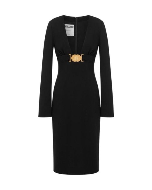 Moschino Black Smiley Buckled V-Neck Dress