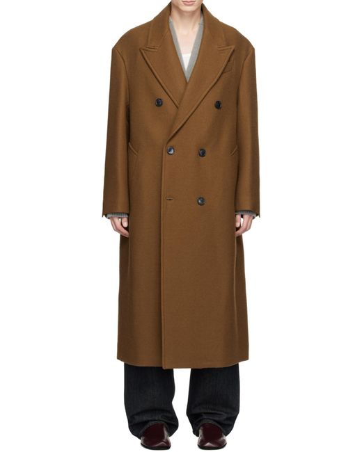 AMI Brown Ami Double-Breasted Mid-Length Coat for men