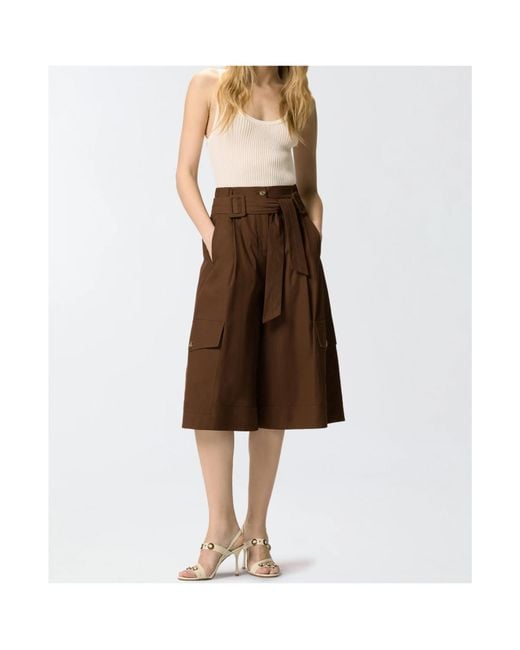 Pinko Brown Tie Belt Cotton Shorts