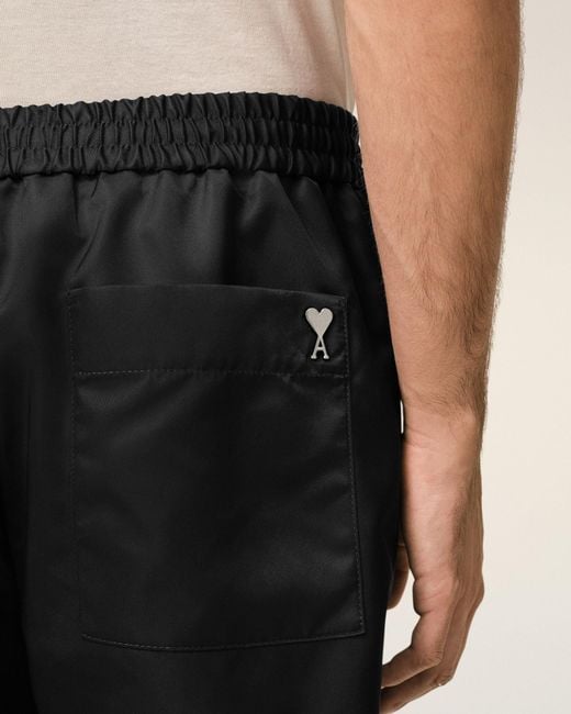 AMI Black Ami Elastic Waist Nylon Shorts for men