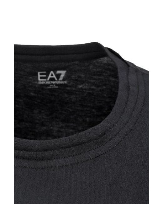 EA7 Black Printed T-Shirt With Round Neck for men