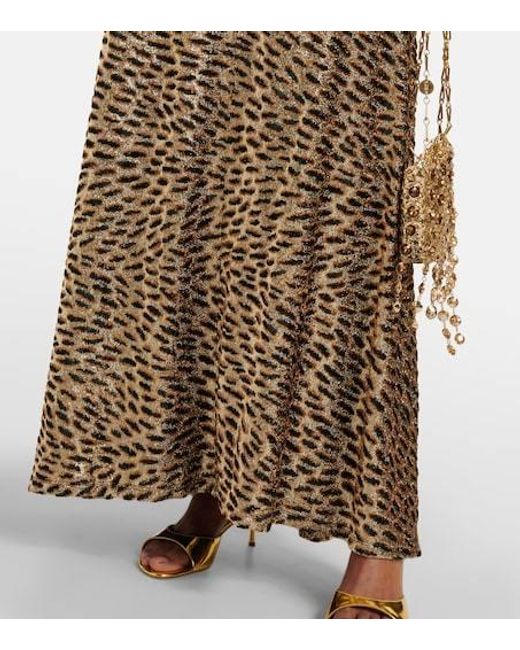 Rabanne Natural Tiger Gathered Lame Maxi Skirt