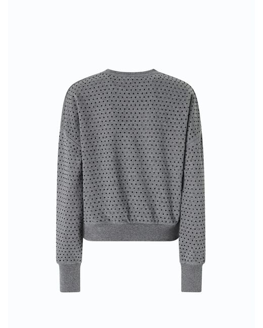 Pinko Gray Crystal-Embellished Logo-Print Sweater