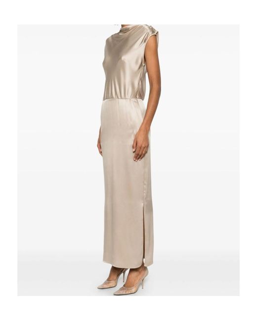 Giorgio Armani Natural Tie-Shoulder Satin Gown