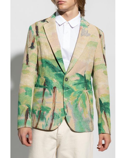 Emporio Armani Green All-Over Print Blazer for men
