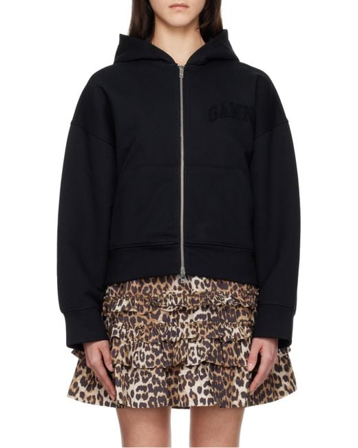 Ganni Blue Zipped Long Sleeved Hoodie